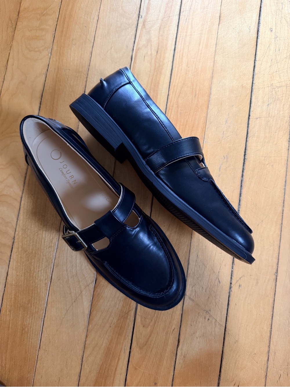 Journee Collection Black Leather Buckle Strap Loafers - Picture 2 of 5